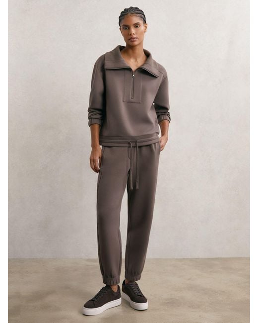 Reiss Multicolor Laney - Taupe Brown Premium Interlock Tapered Joggers, L (us 12-14)