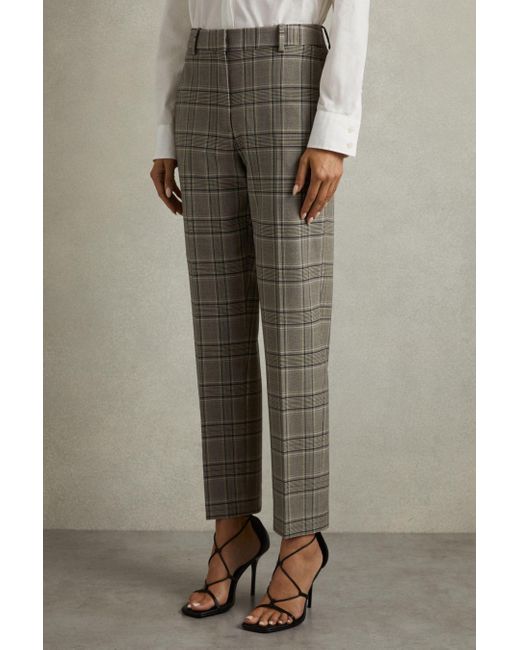 Reiss Natural Tamy - Grey Check Checked Slim Fit Suit Trousers, Us 8