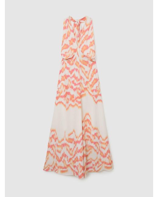 Reiss Multicolor Printed Halterneck Maxi Dress