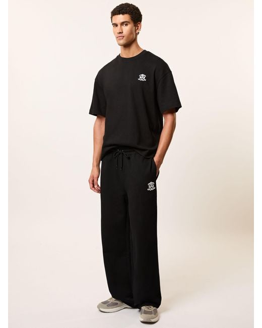 Reiss Mellor - Black Monogram Cotton Wide-leg Joggers, Xl for men