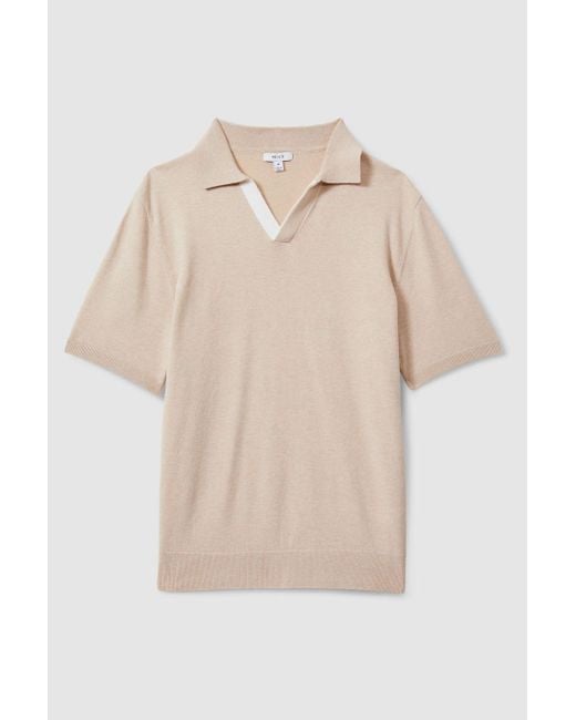 Reiss White Boston - Camel Cotton Blend Contrast Open Collar Shirt, Xs for men