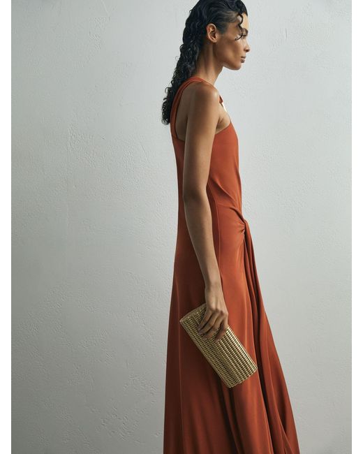 ATELIER Brown Hardware-detail Draped Maxi Dress