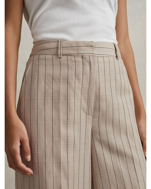 Reiss Natural Wool Blend Striped Wide Leg Trousers