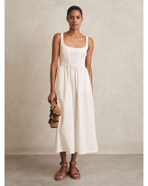 Reiss Natural Kori Perforated-Knit Cotton-Skirt Midi Dress
