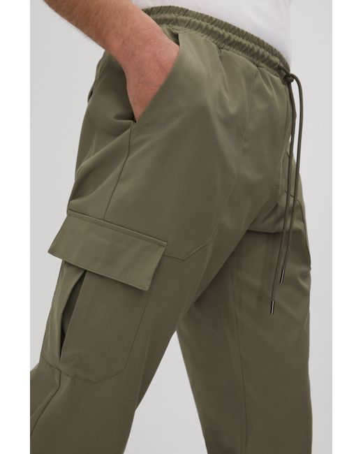 Reiss Green Lavenham - Olive Technical Drawstring Cargo Trousers for men