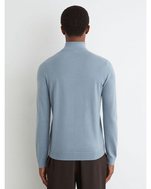 Reiss Blue Merino Wool Half-Zip Funnel-Neck Jumper for men