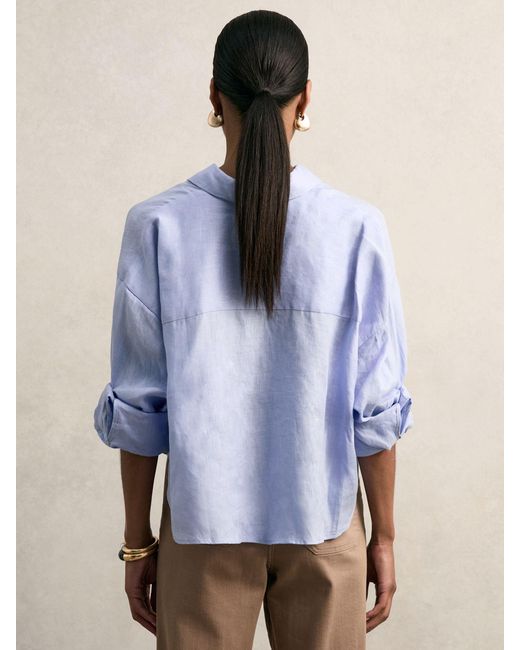 Reiss Blue Linen Oversize Cropped Shirt