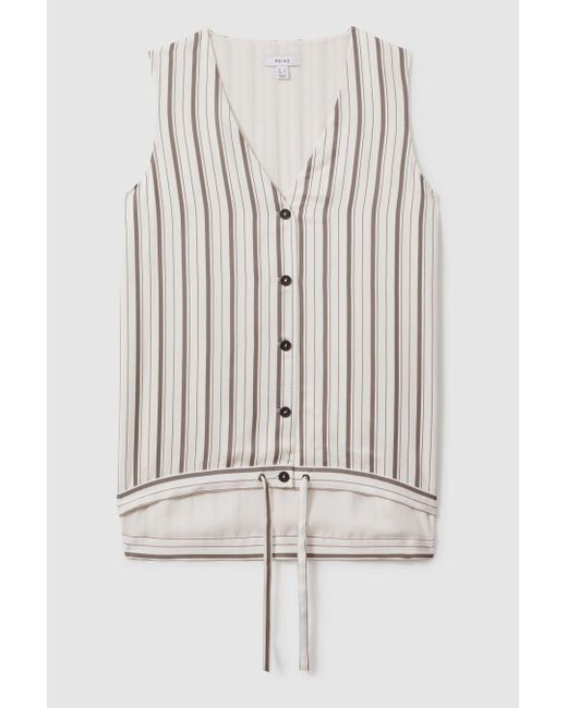 Reiss Brown Francie - Ivory/grey Striped Drawstring Hem Waistcoat