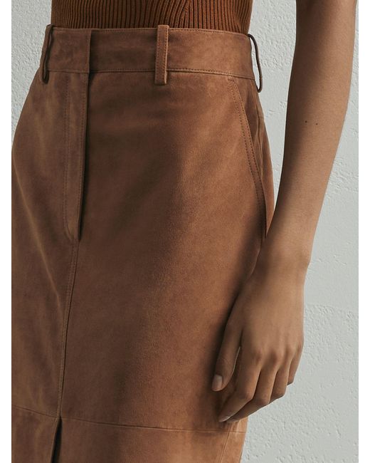 ATELIER Gray Suede Pencil Midi Skirt