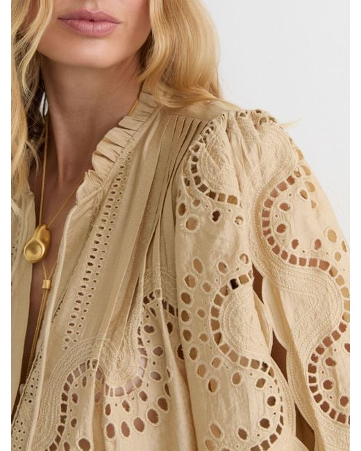 Reiss Natural Broderie Anglaise Tie-Neck Blouse