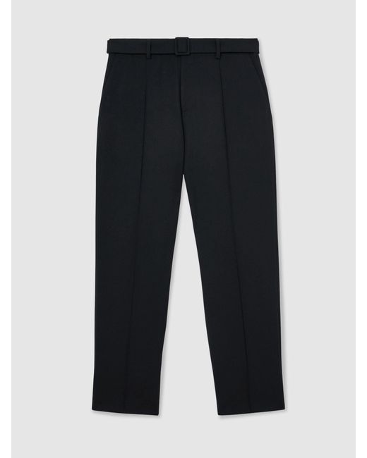 Reiss Black Relaxed-Fit Belted Pintuck Trousers for men