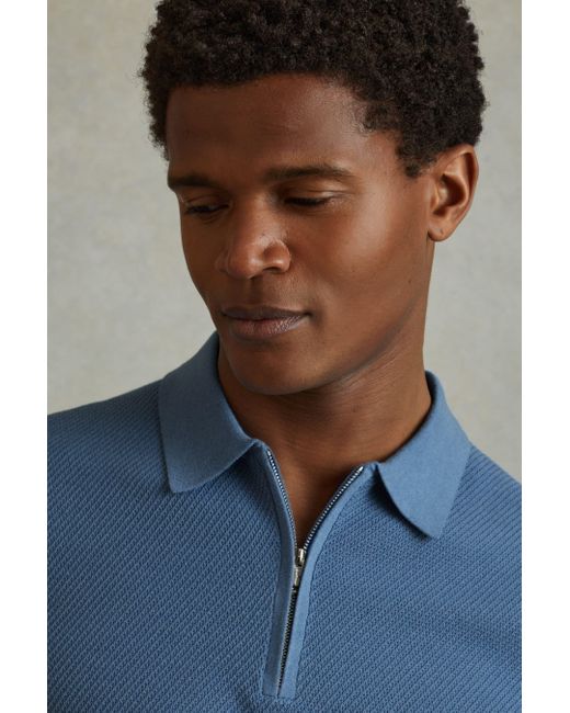 Reiss Ivor - Blue Textured Half-zip Polo Shirt, S for men