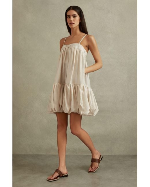 Reiss Natural Emery - Cream Bubble Hem Removable Strap Mini Dress