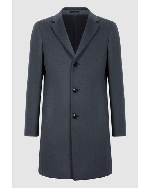 Reiss Gable - Airforce Blue Wool Blend Single Breasted Epsom Overcoat for men