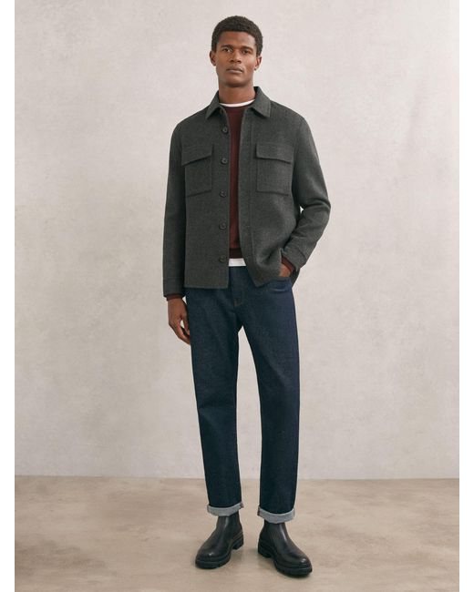 Reiss Black Wool-Blend Twin-Pocket Overshirt for men