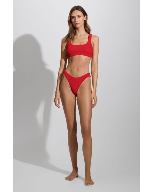 GOOD AMERICAN Good Bright Red Always Fits Textured Bikini Top