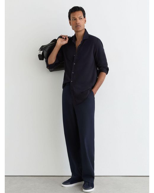 Reiss Blue Cotton-Piqué Garment-Dyed Shirt Regular-Fit for men
