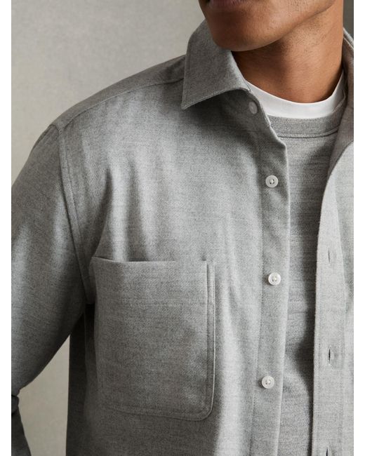 Reiss Gray Twin-Pocket Button-Through Overshirt for men