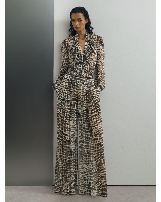 ATELIER Gray Animal-Print Wide-Leg Trousers