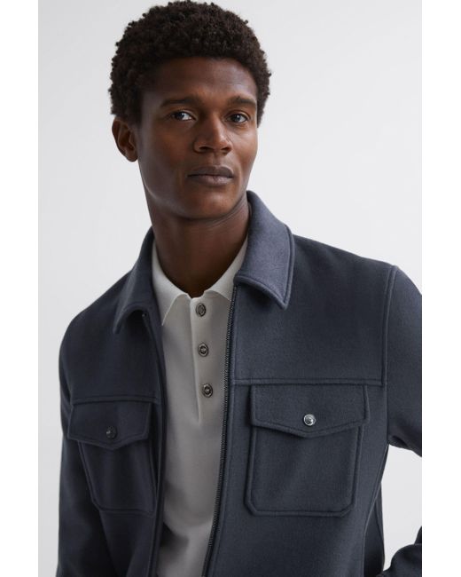 Reiss Peridoe - Airforce Blue Wool Zip Through Jacket, S for men