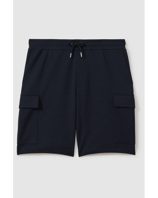 Reiss Multicolor Oliver - Navy Blue Drawstring Jersey Shorts for men