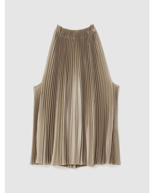 Reiss Natural Satin Pleated High-Neck Sleeveless Top