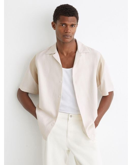 Reiss Natural Fortuna - Oatmeal Sleeve-insert Cuban-collar Shirt, M for men