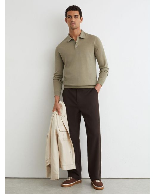 Reiss Natural Merino Wool Long-Sleeve Polo Shirt for men