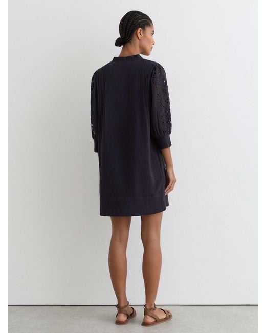 Reiss Blue Cotton Cheesecloth Broderie Mini Dress