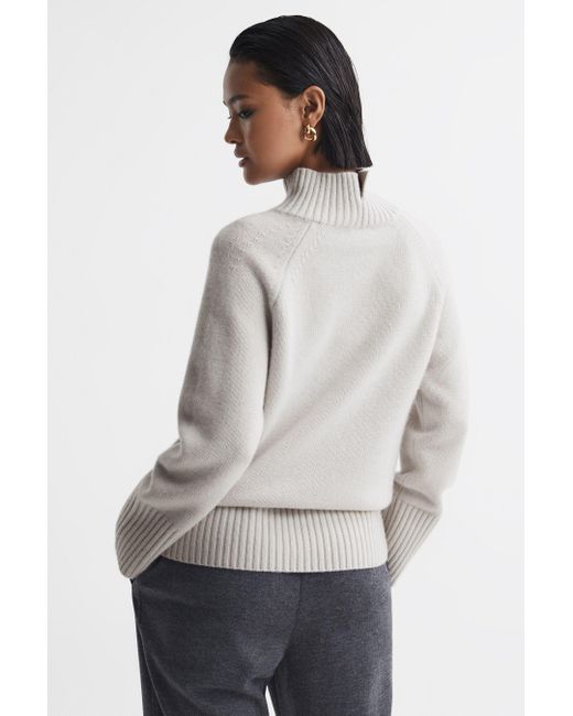 Reiss Gray Gloria - Grey Casual Wool-cashmere Funnel Neck Jumper