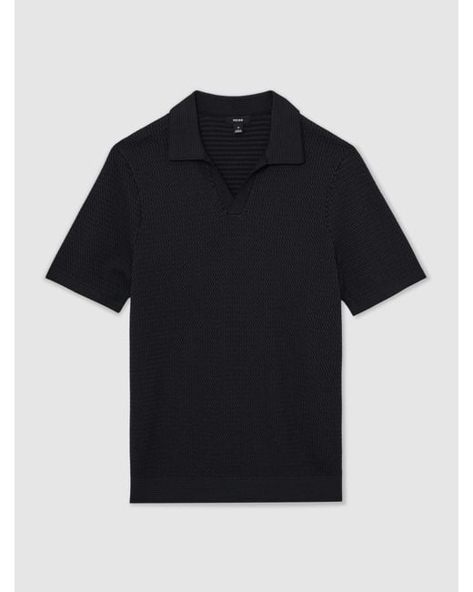 Reiss Black Redbury - Navy Open-collar Textured-knit Polo Shirt, S for men