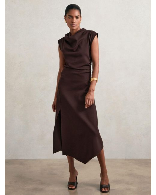 Reiss Natural Twill Jersey Draped Midi Dress