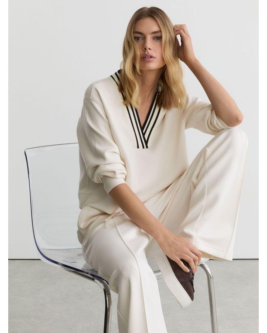Reiss White Verity - Ivory Petite Premium Interlock Stripe-waist Joggers, Xl (us 16-18)