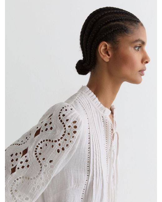 Reiss White Gia - Ivory Cotton Cheesecloth Broderie Mini Dress, Us 4