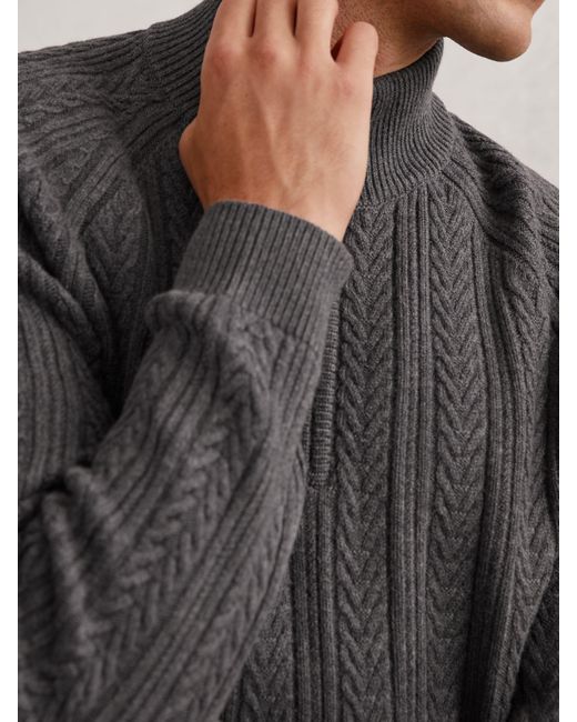 Reiss Gray Cable-Knit Half-Zip Jumper With Wool for men