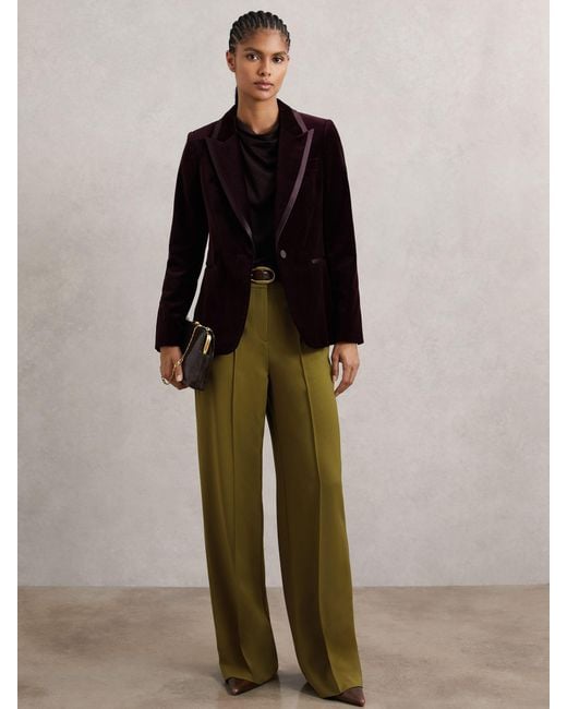 Reiss Green Luisa Petite Wide-Leg Pintuck Trousers