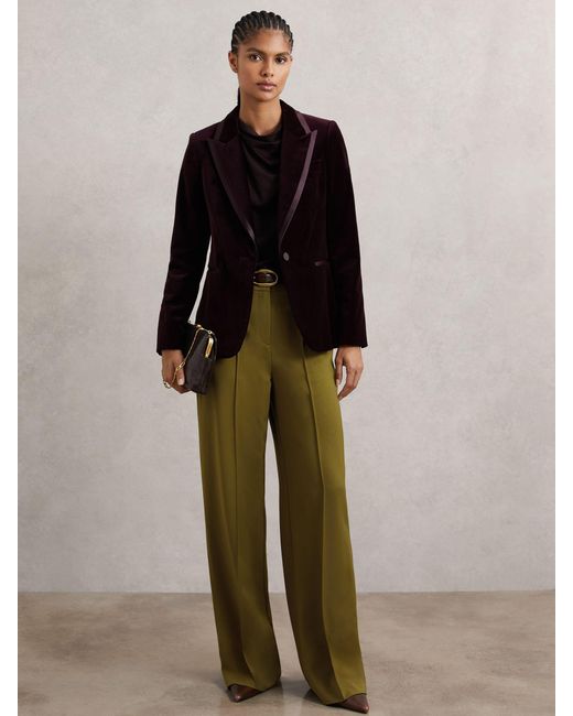 Reiss Green Wide-Leg Pintuck Trousers