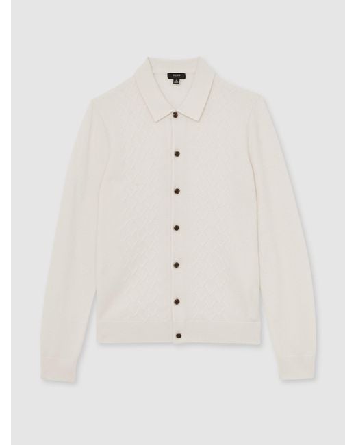 Reiss Blue Wool V-Stitch Button-Through Cardigan for men