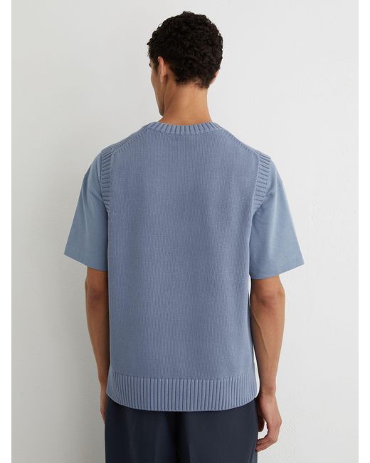 Reiss Blue Monogram Embroidered Relaxed Knit Vest for men