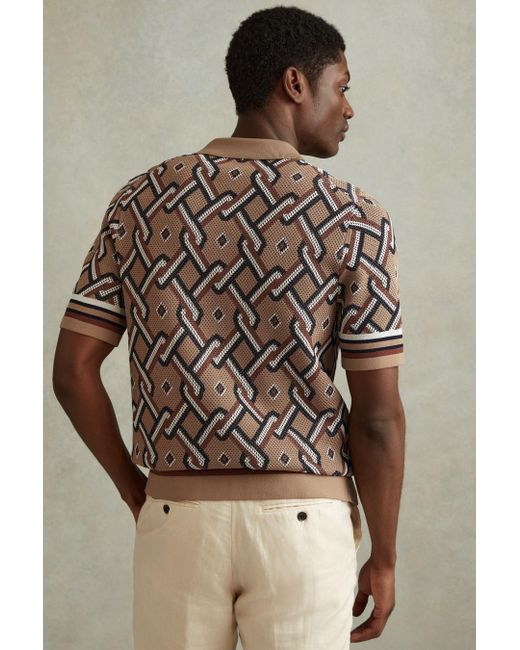 Reiss Natural Hyde - Camel Multi Knitted Cuban Collar Shirt, M for men