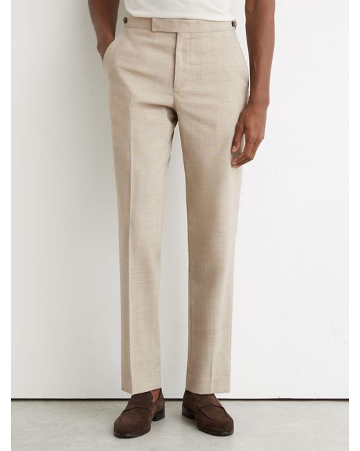 Reiss Natural Fibre - Oatmeal Brown Tailored Fit Virgin Wool Textured Tailored-fit Trousers, 36w X 31l (uk 36 R) for men