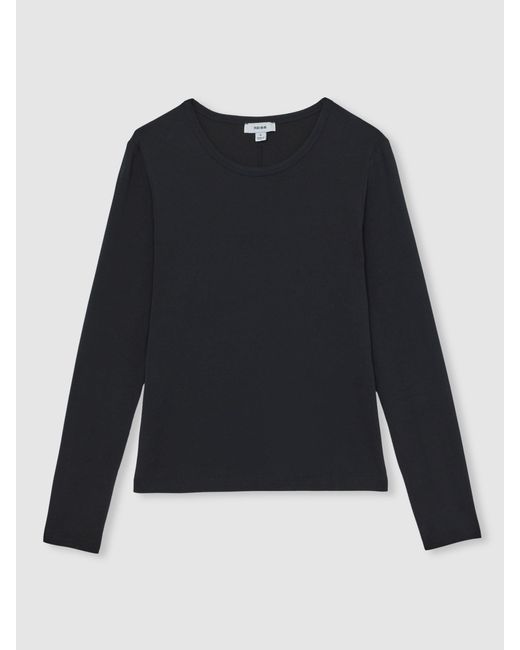 Reiss Blue Cotton Crew-Neck Long-Sleeve T-Shirt With Stretch