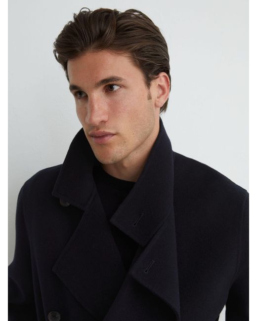 Reiss Blue Wool-Blend Blindseam Belted Overcoat for men