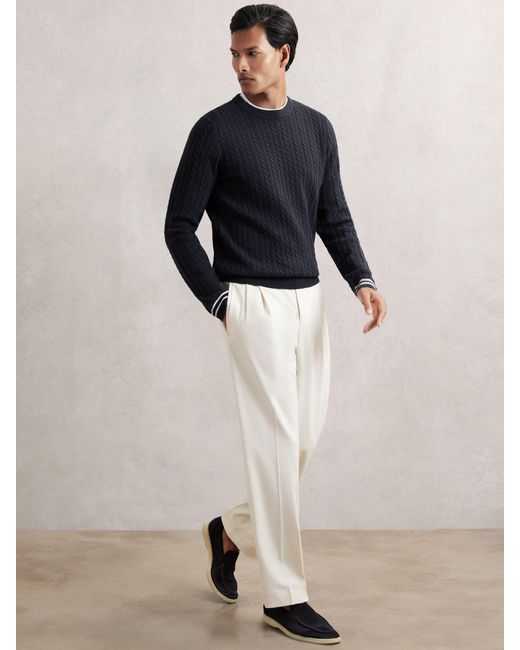 Reiss Blue Luca - Midnight Navy Cable-knit Jumper With Wool, S for men