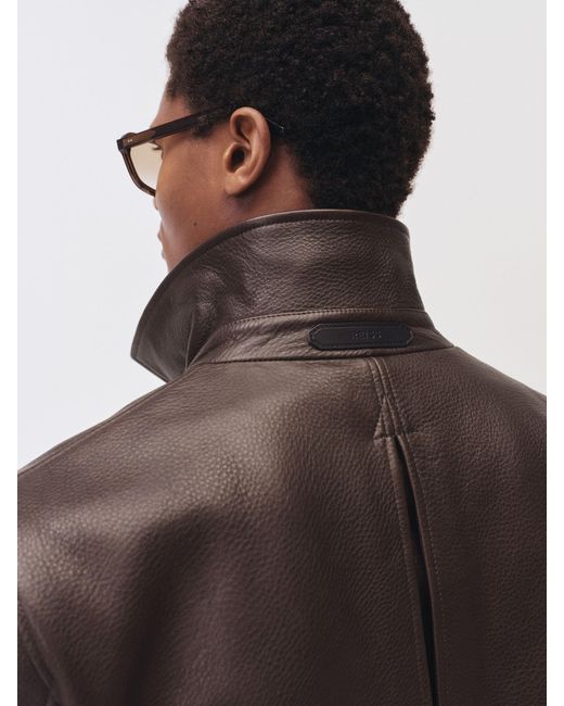 Reiss Black Burnished-Leather Zip-Through Jacket for men