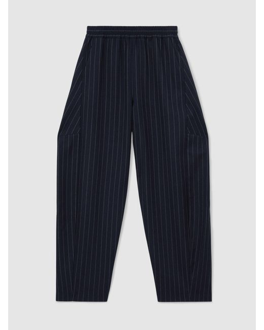 Reiss Blue Petite Barrel-Leg Pinstripe Trousers