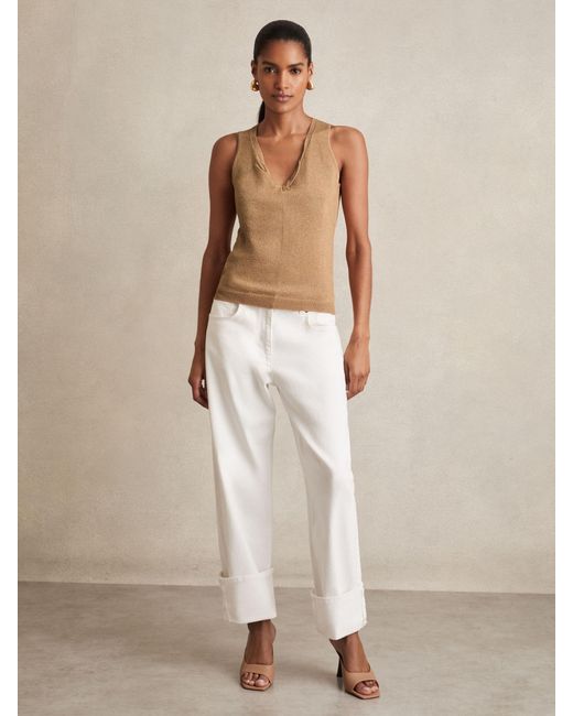 Reiss Natural Metallic-Knit Twist-Neckline Vest