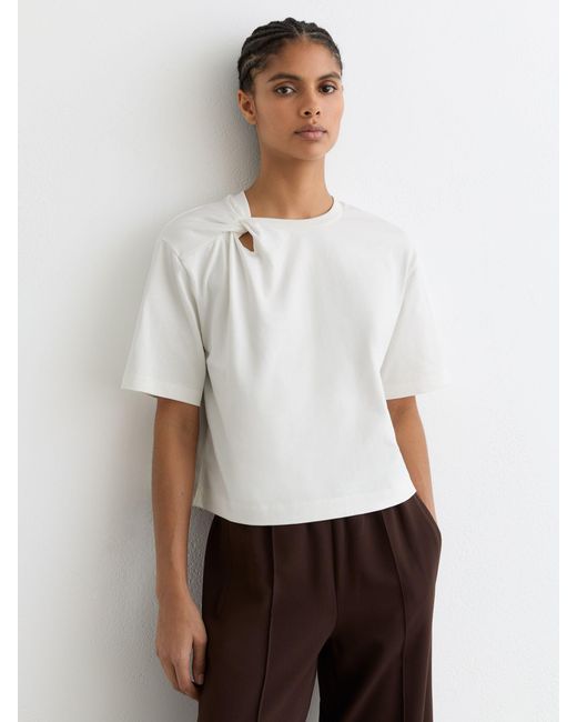 Reiss White Cotton Twist-Detail Boxy T-Shirt