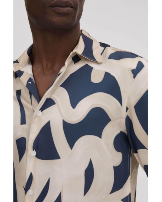 Reiss Gray Jude - Navy/ecru Painted Button-through Shirt for men