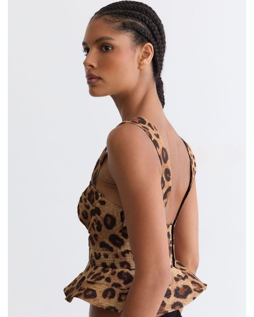 Reiss Natural Cotton Leopard-Print Bustier Top